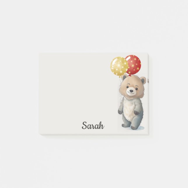 Teddy Bear mit Balloons Office-Geschenk Name hinzu Post-it Klebezettel (Vorderseite)
