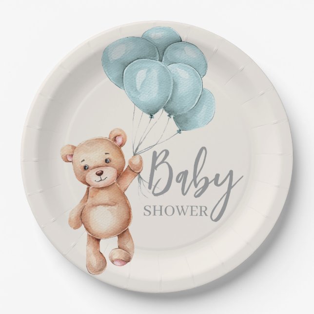 Teddy Bear mit Balloons Pappteller (Vorderseite)