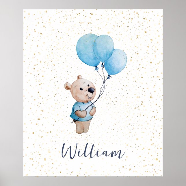 Teddy Bear mit Balloons Wasserfarbe Kinderzimmer Poster (Vorne)