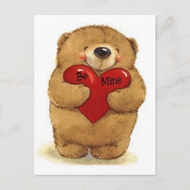 Teddy Bear mit 'be mine' Herz Postkarte (Vorderseite)