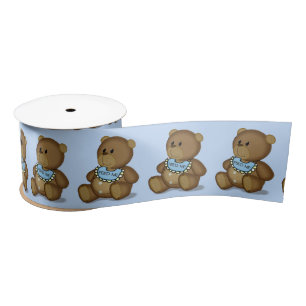 Teddy Bear mit Bib auf blau Satinband