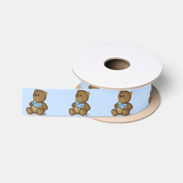 Teddy Bear mit Bib auf blau Satinband