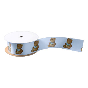 Teddy Bear mit Bib auf blau Satinband