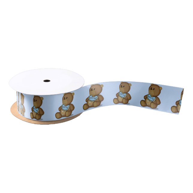 Teddy Bear mit Bib auf Blue Satin Ribbon Satinband (Spule)