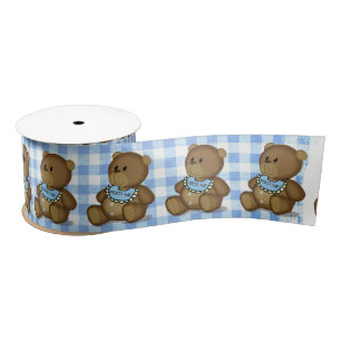 Teddy Bear mit Bib auf Gingham Satinband