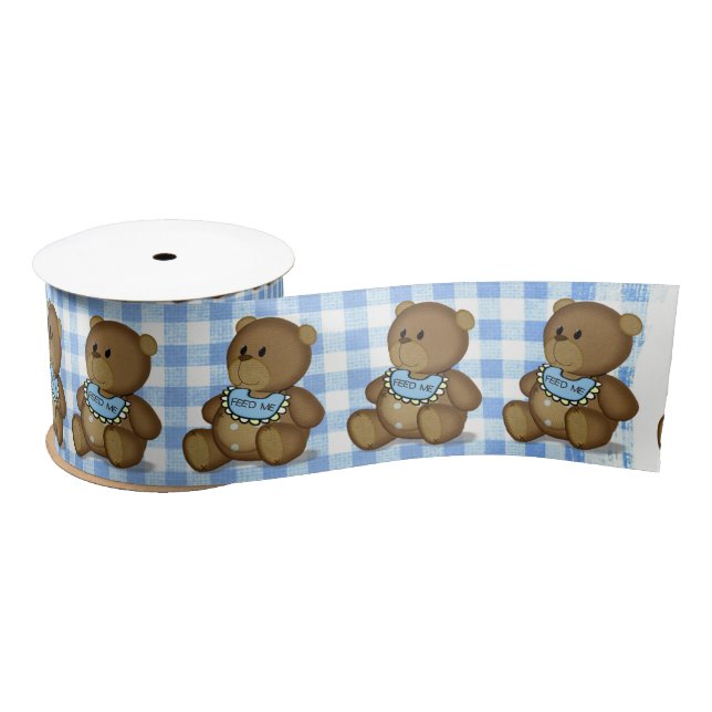 Teddy Bear mit Bib auf Gingham Satinband (Spule)
