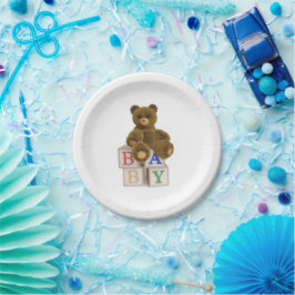 Teddy Bear mit Blocks Baby Dusche Pappteller