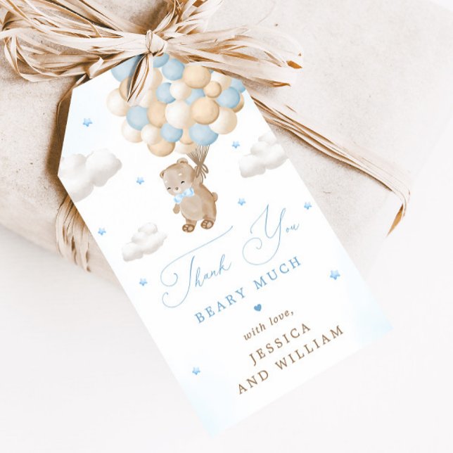 Teddy Bear mit Blue Balloons Baby Dusche Geschenkanhänger (Von Creator hochgeladen)