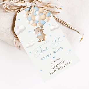 Teddy Bear mit Blue Balloons Baby Dusche Geschenkanhänger