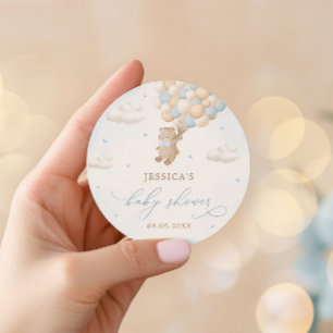 Teddy Bear mit Blue Balloons Baby Dusche Runder Aufkleber