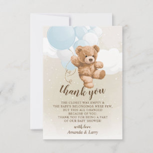 Teddy Bear mit Blue Balloons Danke Karte