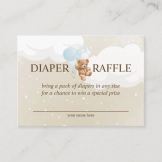 Teddy Bear mit Blue Balloons Diaper Raffekarte Begleitkarte