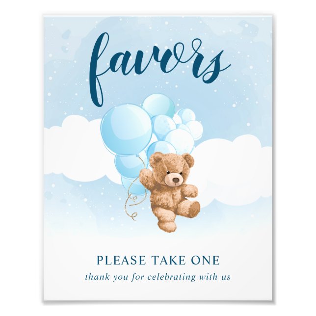 Teddy Bear mit Blue Balloons Favorit Sign Fotodruck (Vorne)