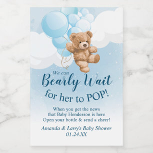Teddy Bear mit Blue Balloons Mini Wine Label Weinetikett