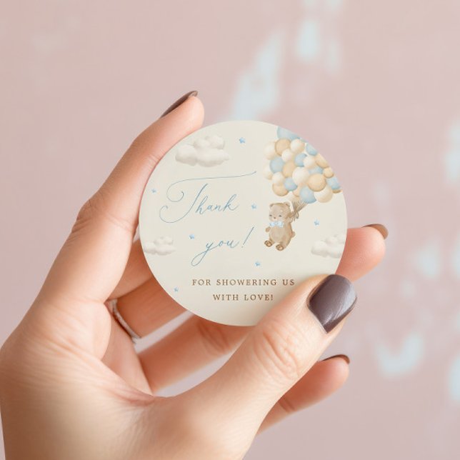 Teddy Bear mit Blue Balloons Vielen Dank Runder Aufkleber (Von Creator hochgeladen)