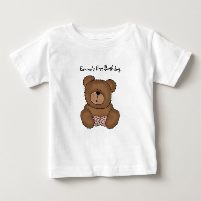 Teddy Bear mit Blume Säugling T - Shirt (Vorderseite)