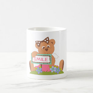 Teddy Bear mit Bow Holding Smile Sign Kaffeetasse