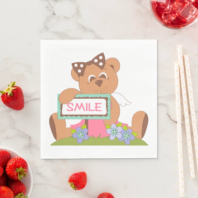 Teddy Bear mit Bow Holding Smile Sign Serviette (Von Creator hochgeladen)