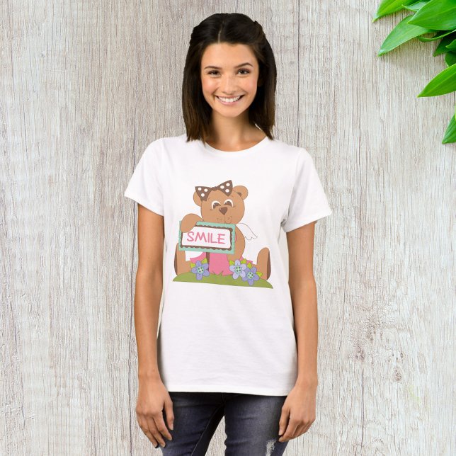 Teddy Bear mit Bow Holding Smile Sign T-Shirt (Von Creator hochgeladen)