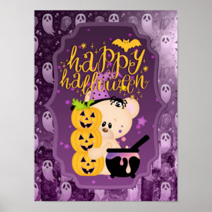 Teddy Bear mit Cauldron - Happy Halloween Poster