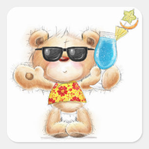 Teddy Bear mit Cocktail und Sonnenbrille Aufkleber