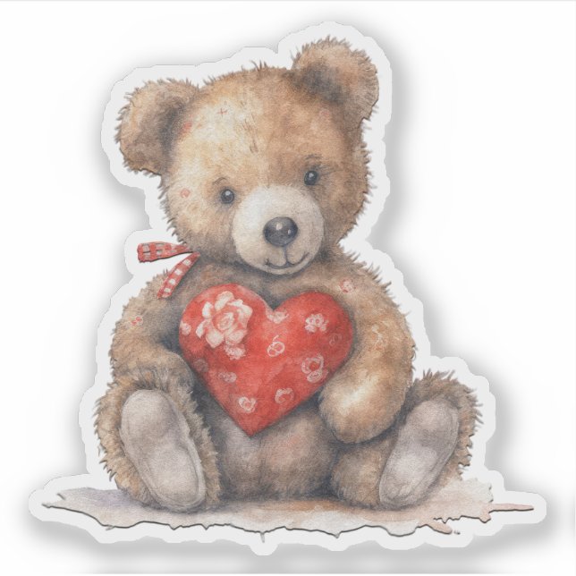 Teddy Bear mit einem Heart Valentine Sticker (Vorderseite)
