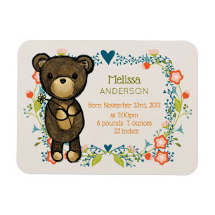Teddy Bear mit Extravagantem Florals Baby Birth Magnet