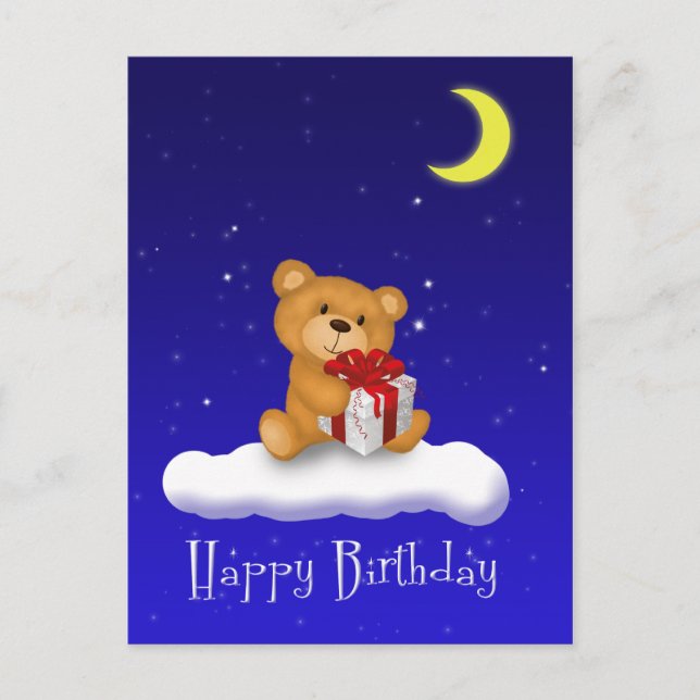Teddy Bear mit Geschenk - Happy Birthday Postcard Postkarte (Vorderseite)