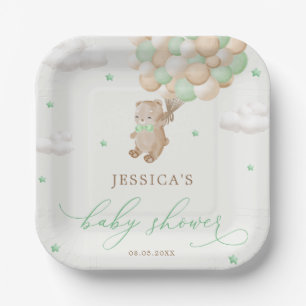 Teddy Bear mit Green Balloons Babydusche Pappteller