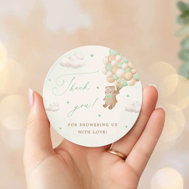 Teddy Bear mit grünen Balloons Vielen Dank Runder Aufkleber (Von Creator hochgeladen)