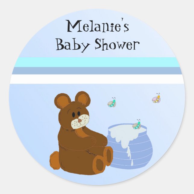 Teddy Bear mit Honey Pot Baby Dusche Runder Aufkleber (Vorderseite)