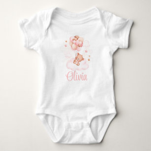Teddy Bear mit Pink Balloon Individuelle Name Baby Strampler