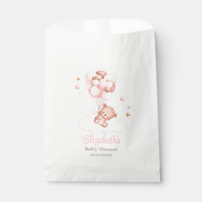 Teddy Bear mit Pink Balloons Babydusche Geschenktütchen (Vorderseite)