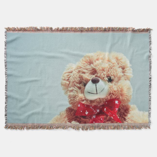 Teddy Bear mit Red Bow Throw Blanket Decke (Vorderseite)