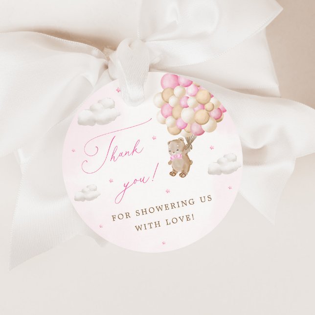 Teddy Bear mit rosa Balloons Danke Geschenkanhänger (Von Creator hochgeladen)