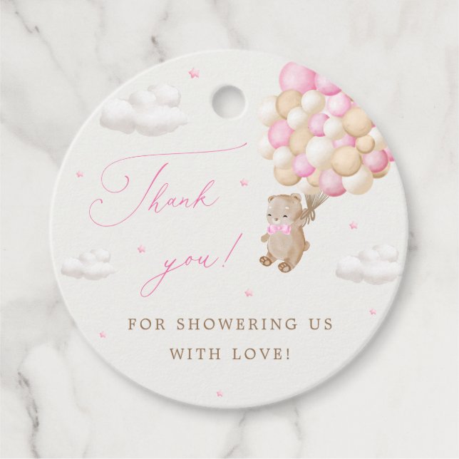 Teddy Bear mit rosa Balloons Danke Geschenkanhänger (Vorderseite)
