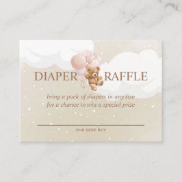 Teddy Bear mit rosa Balloons Diaper Raffekarte Begleitkarte