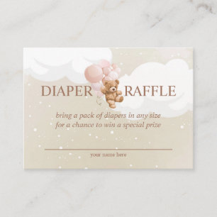 Teddy Bear mit rosa Balloons Diaper Raffekarte Begleitkarte