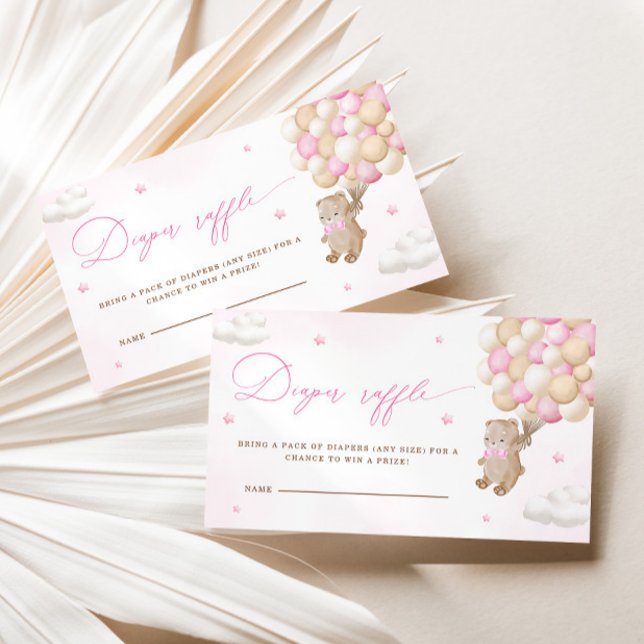 Teddy Bear mit rosa Balloons Diaper Raffel Begleitkarte (Von Creator hochgeladen)