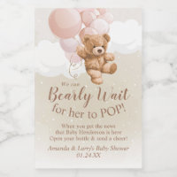 Teddy Bear mit rosa Balloons Mini Weinlabel