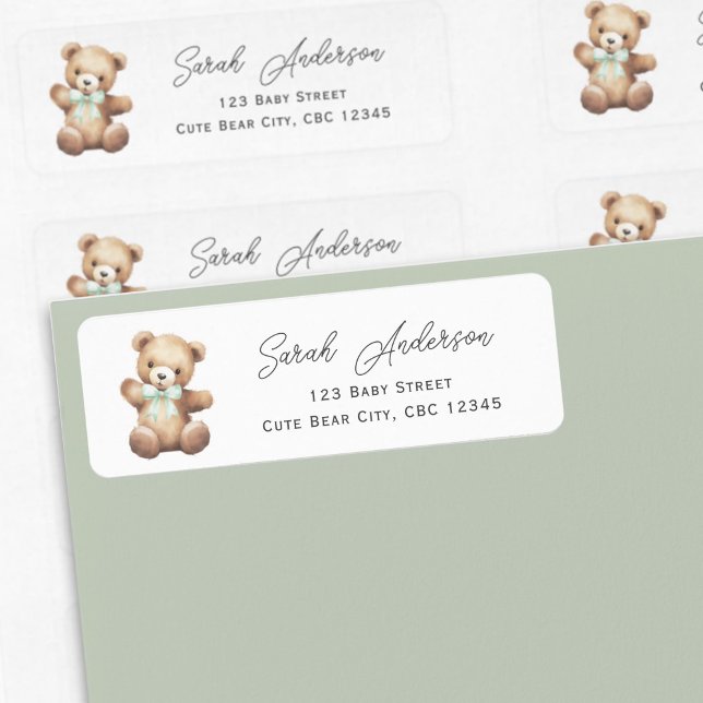 Teddy Bear mit Sage Green Ribbon Dusche (Sage Green Teddy Bear Return Labels.)