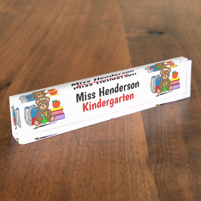 Teddy Bear mit Schulbedarf für Lehrer Namensplakette (Seite)