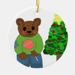 Teddy Bear mit Weihnachtsbaum Keramikornament
