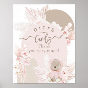Teddy Bear Modern Boho Girl Baby Showcard Poster