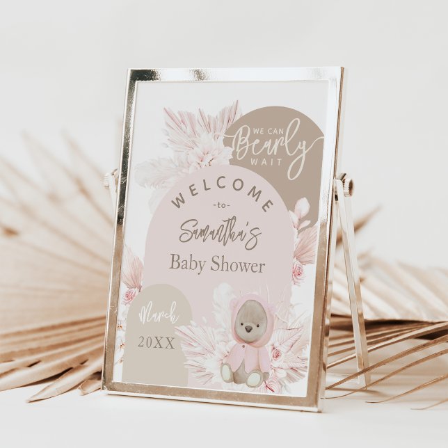 Teddy Bear Modern Boho Girl Baby Shower Fower Boar Poster (Von Creator hochgeladen)