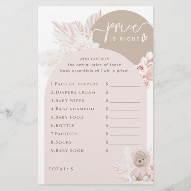 Teddy Bear Modern Boho Girl Baby Showspiel (Vorderseite)