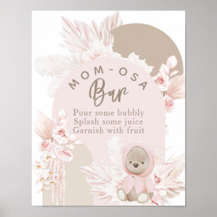 Teddy Bear Modern Boho Girl Babydusche Bar Poster