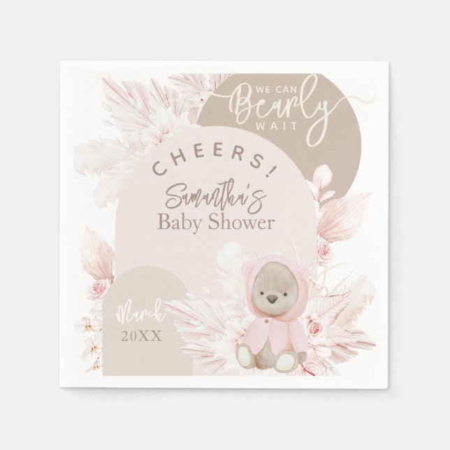Teddy Bear Modern Boho Girl Babydusche Serviette (Vorderseite)