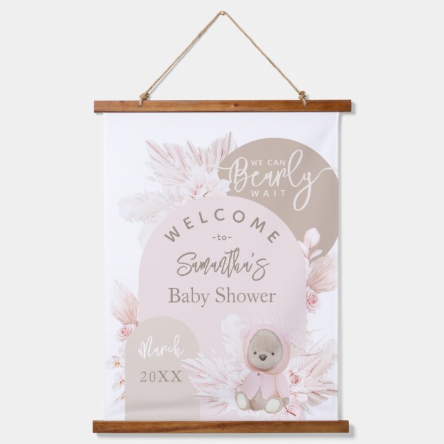 Teddy Bear Modern Boho Girl Babydusche Wandteppich Mit Holzrahmen (Vorderseite)