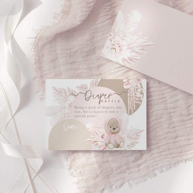 Teddy Bear Modern Boho Girl Babydusche Windeln Begleitkarte (Von Creator hochgeladen)